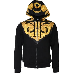Black Medusa Print Cotton Full Zip HoodieSweatshirt Sweater