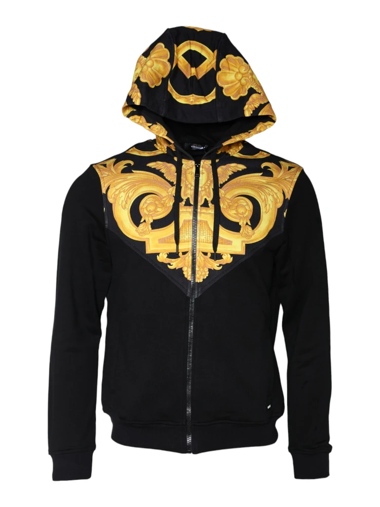 Black Medusa Print Cotton Full Zip HoodieSweatshirt Sweater