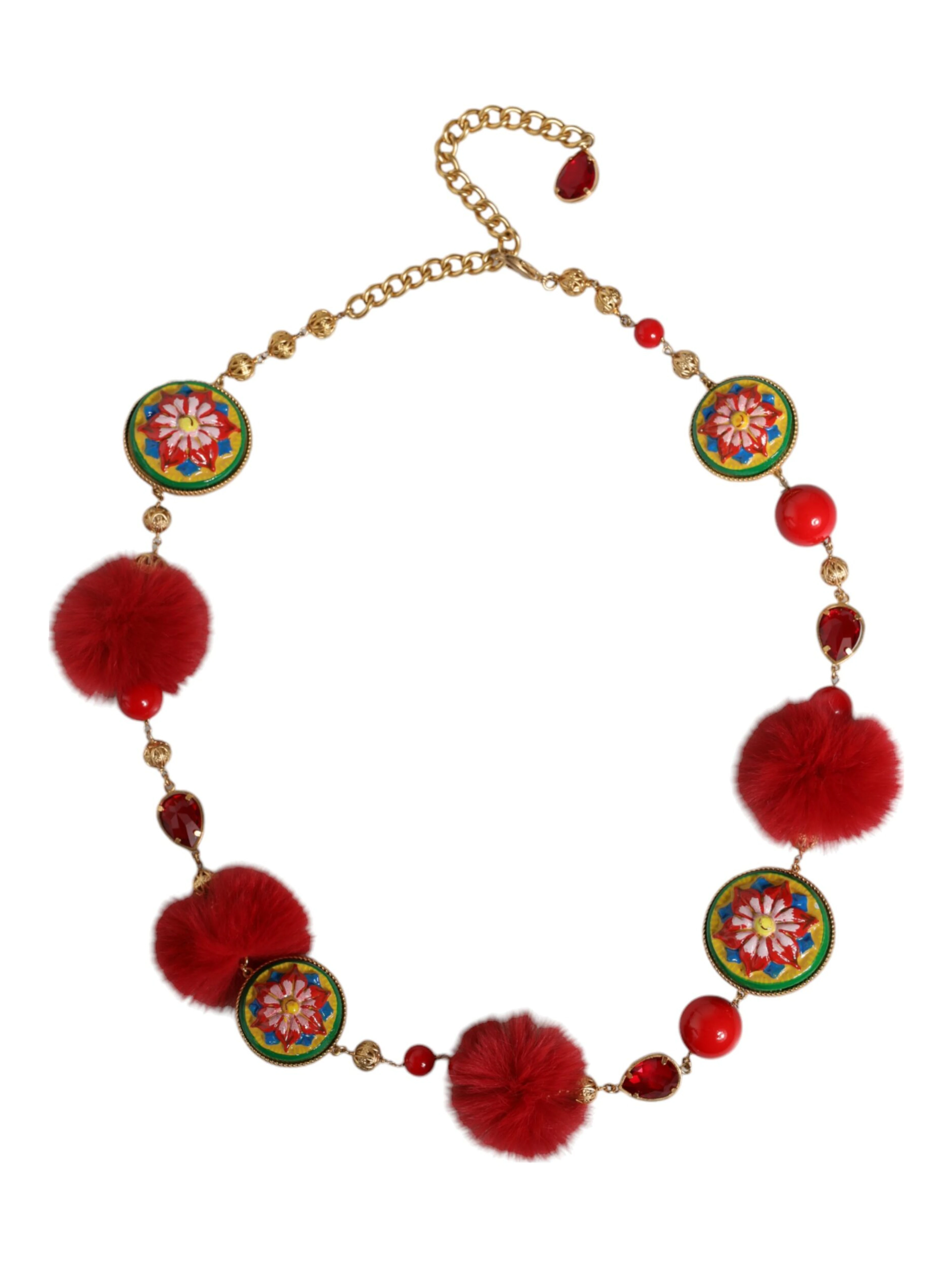Gold Brass Red Fur Crystal Waist Torero Belt