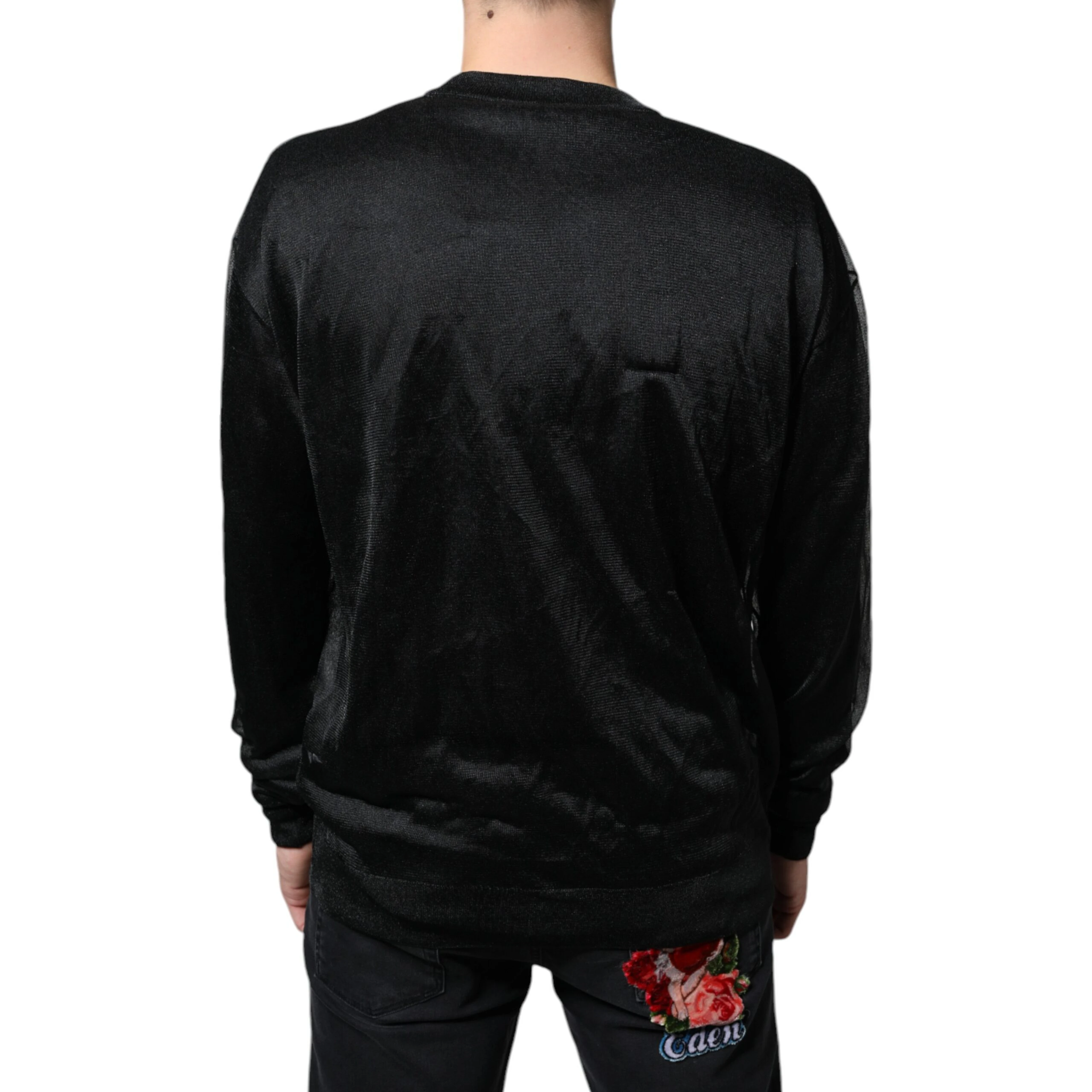 Black Polyester Pullover Sweatshirt Sweater