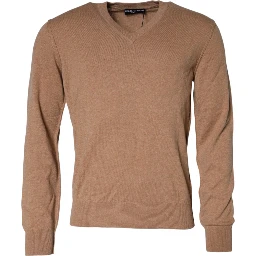 Brown Cashmere Knit V-neck Pullover Sweater