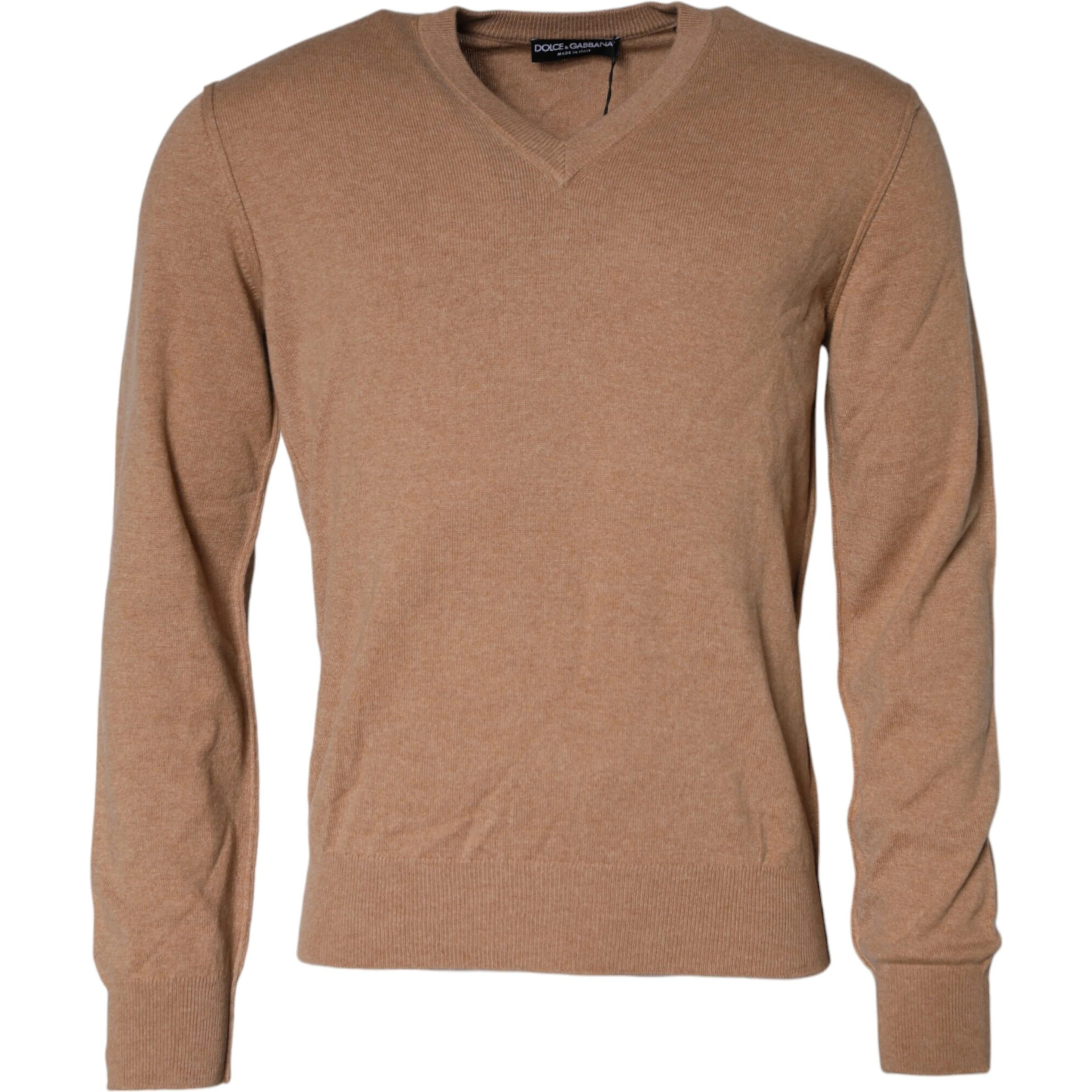 Brown Cashmere Knit V-neck Pullover Sweater
