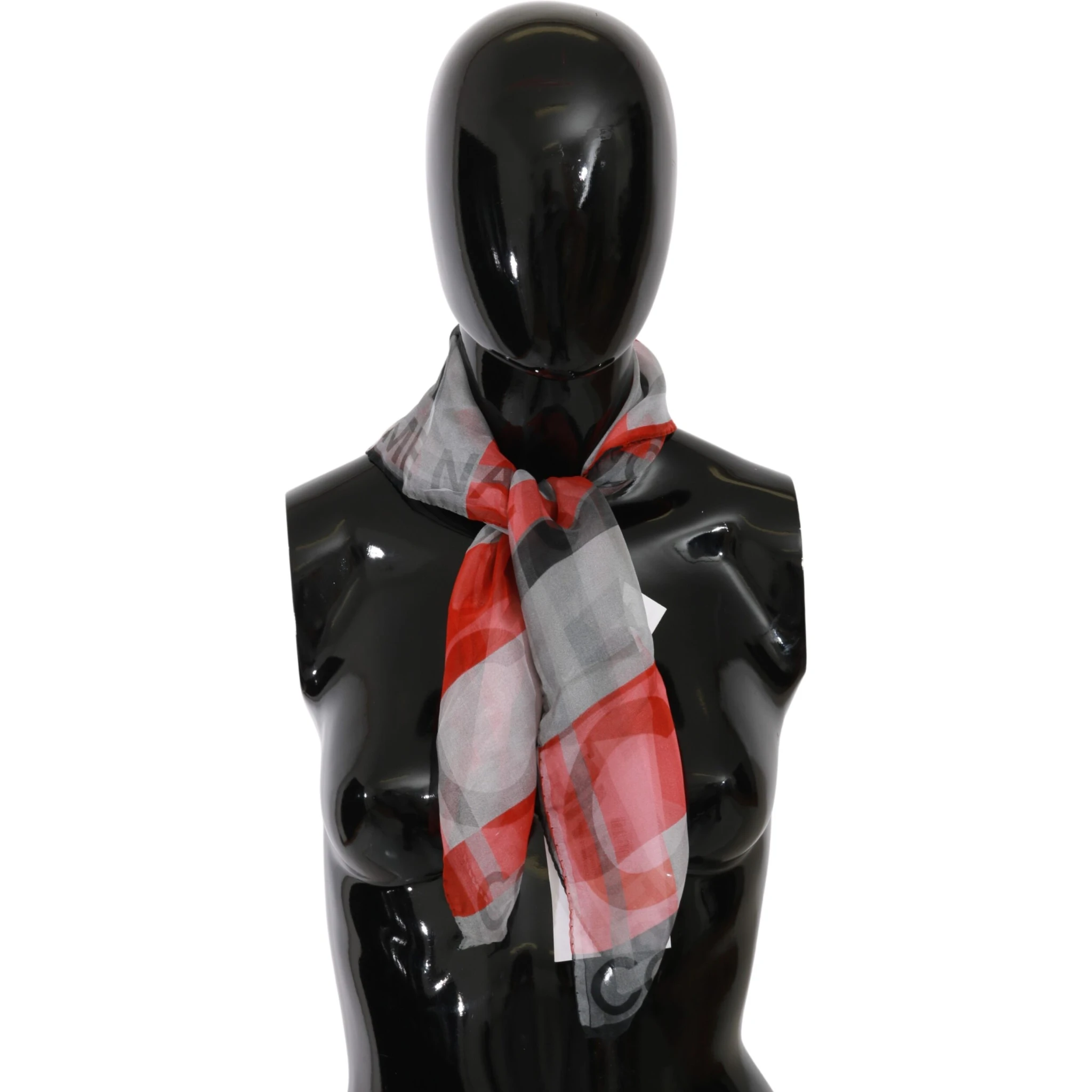 Gray Red 100% Silk Branded Scarf