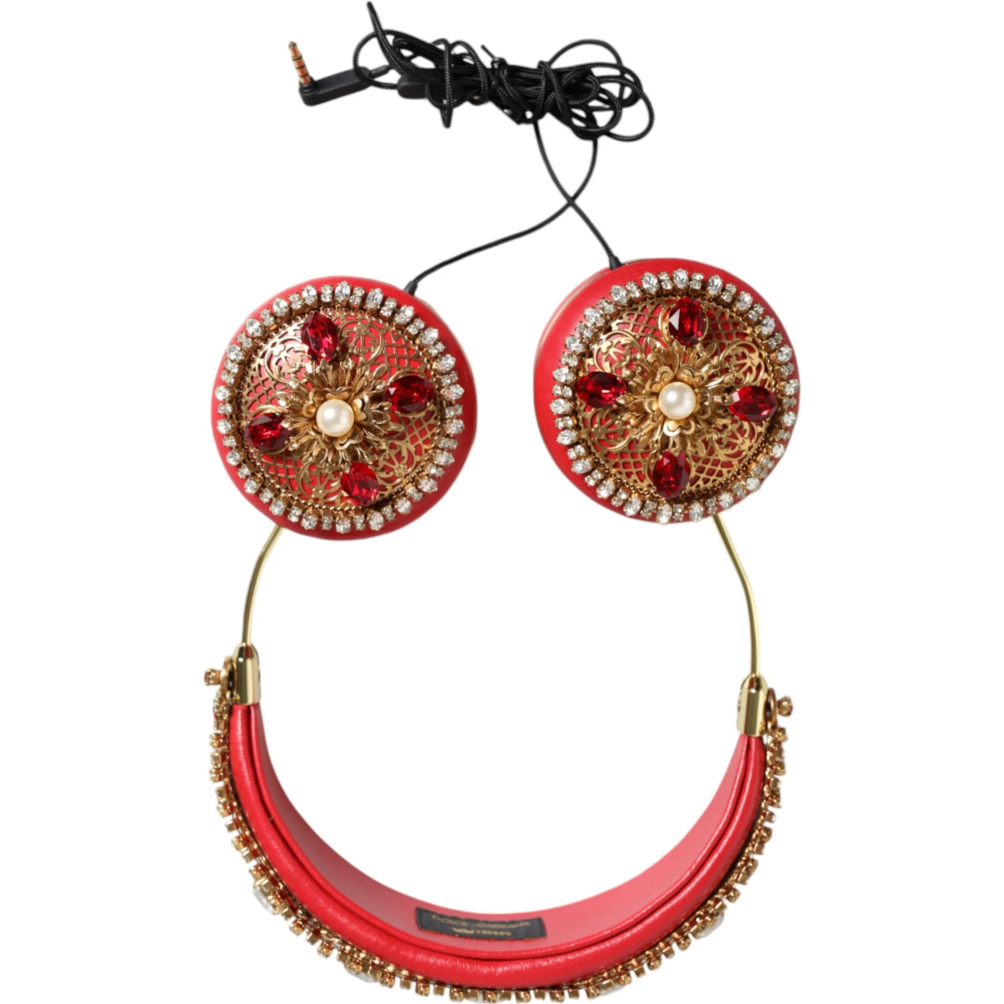 Red Nappa Leather Floral Crystal Headphone