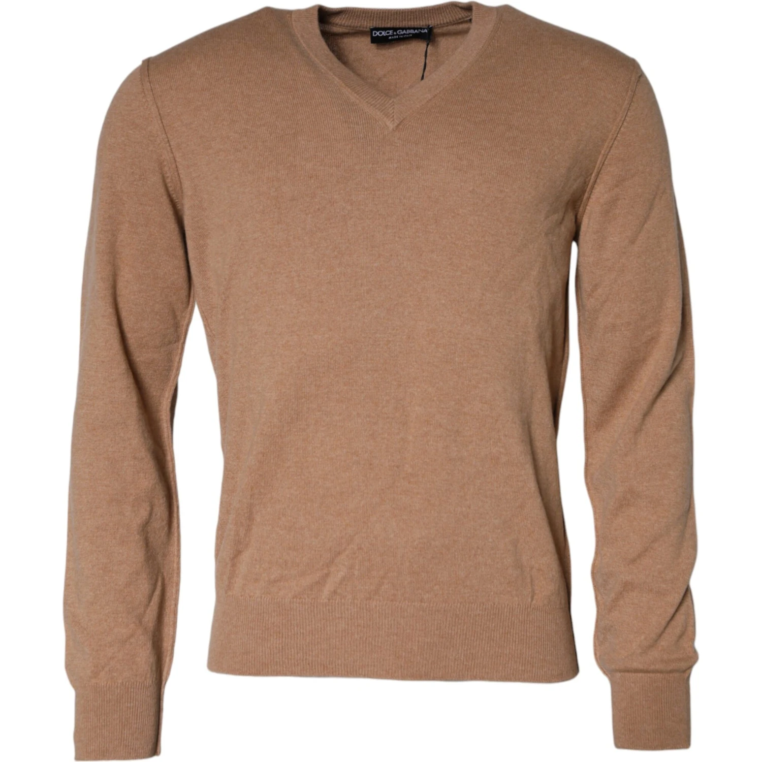 Brown Cashmere Knit V-neck Pullover Sweater