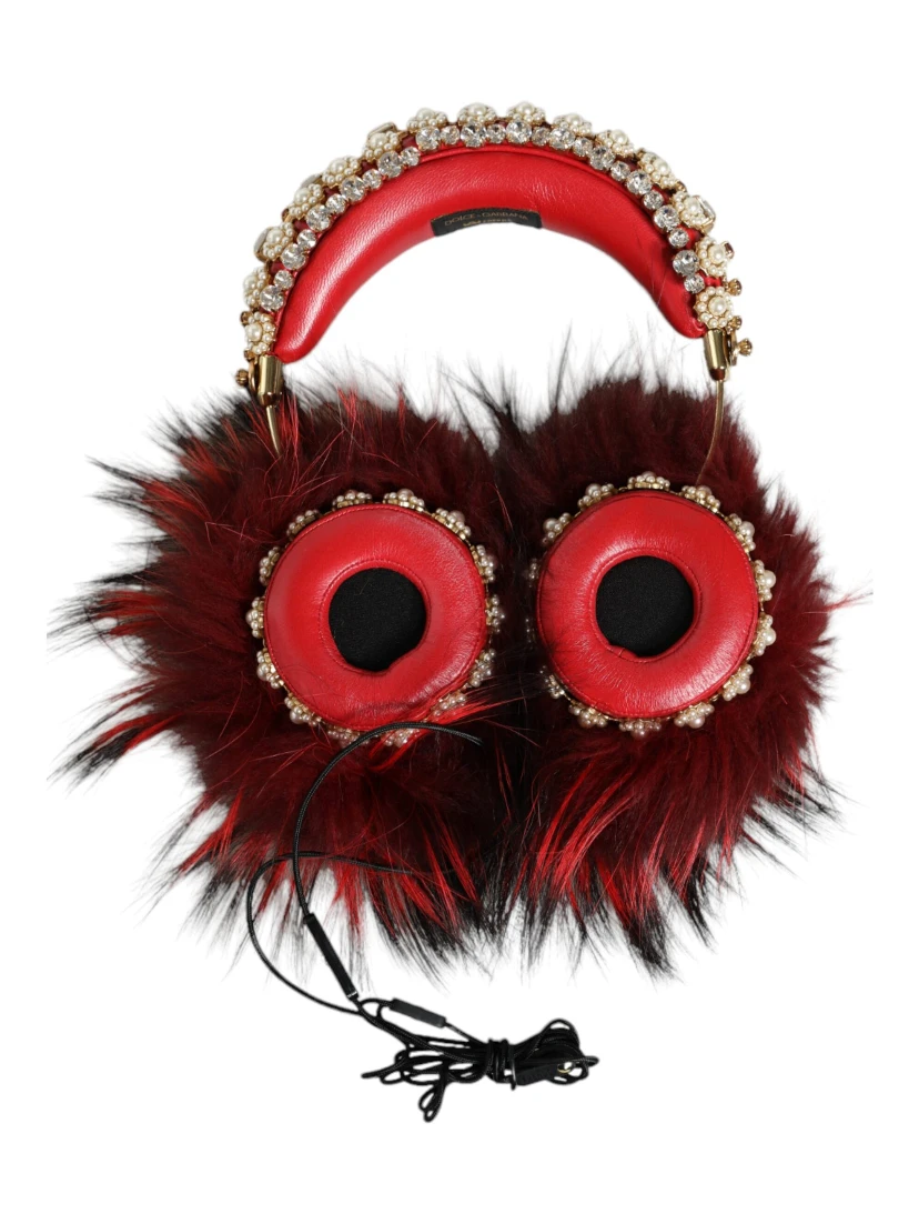 Red Gold Crystal Fur Headset Audio AUX Headphones
