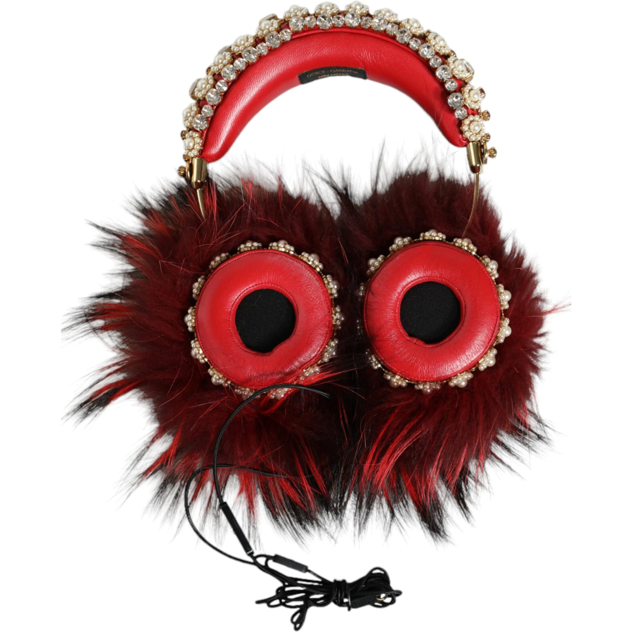 Red Gold Crystal Fur Headset Audio AUX Headphones