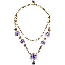 Gold Tone Floral Crystals Embellished Layered Necklace