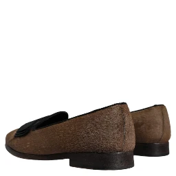 Brown Calf Hair Leather Loafers Formal Dress Shoes