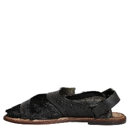 Black Gazelle Hair Leather Flats Sandals Shoes