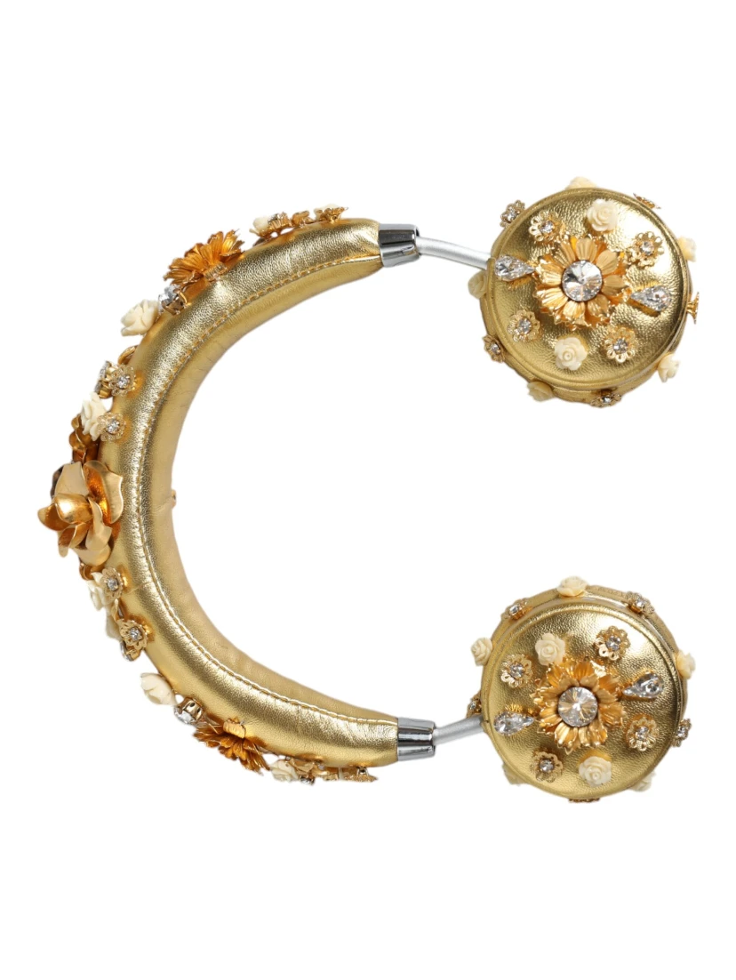 Gold Leather Floral Crystal Angel Headset Headphones