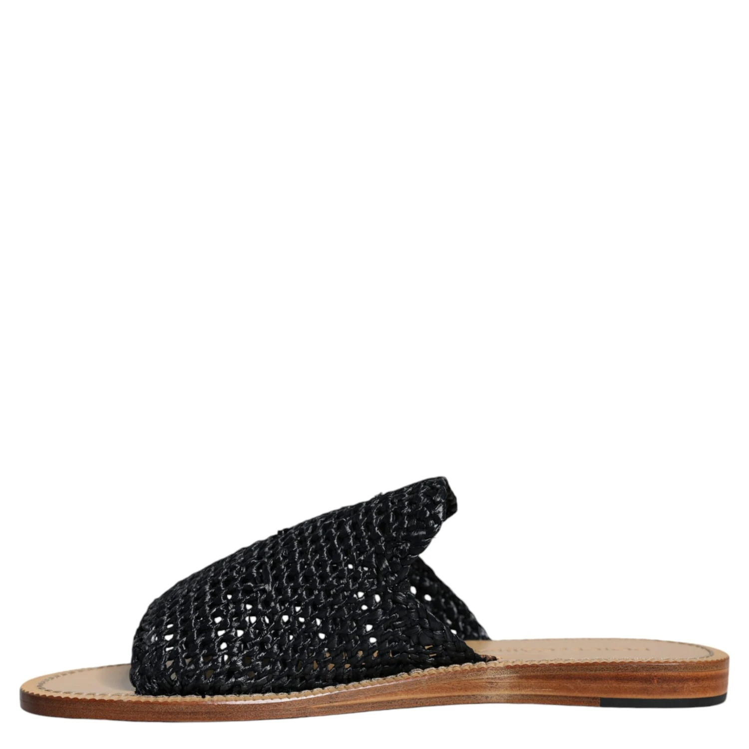 Black Monochrome Braided Raffia Slides Shoes