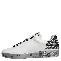 White Silver Crystal Logo Portofino Sneakers Shoes