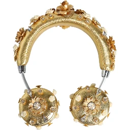 Gold Leather Floral Crystal Angel Headphones