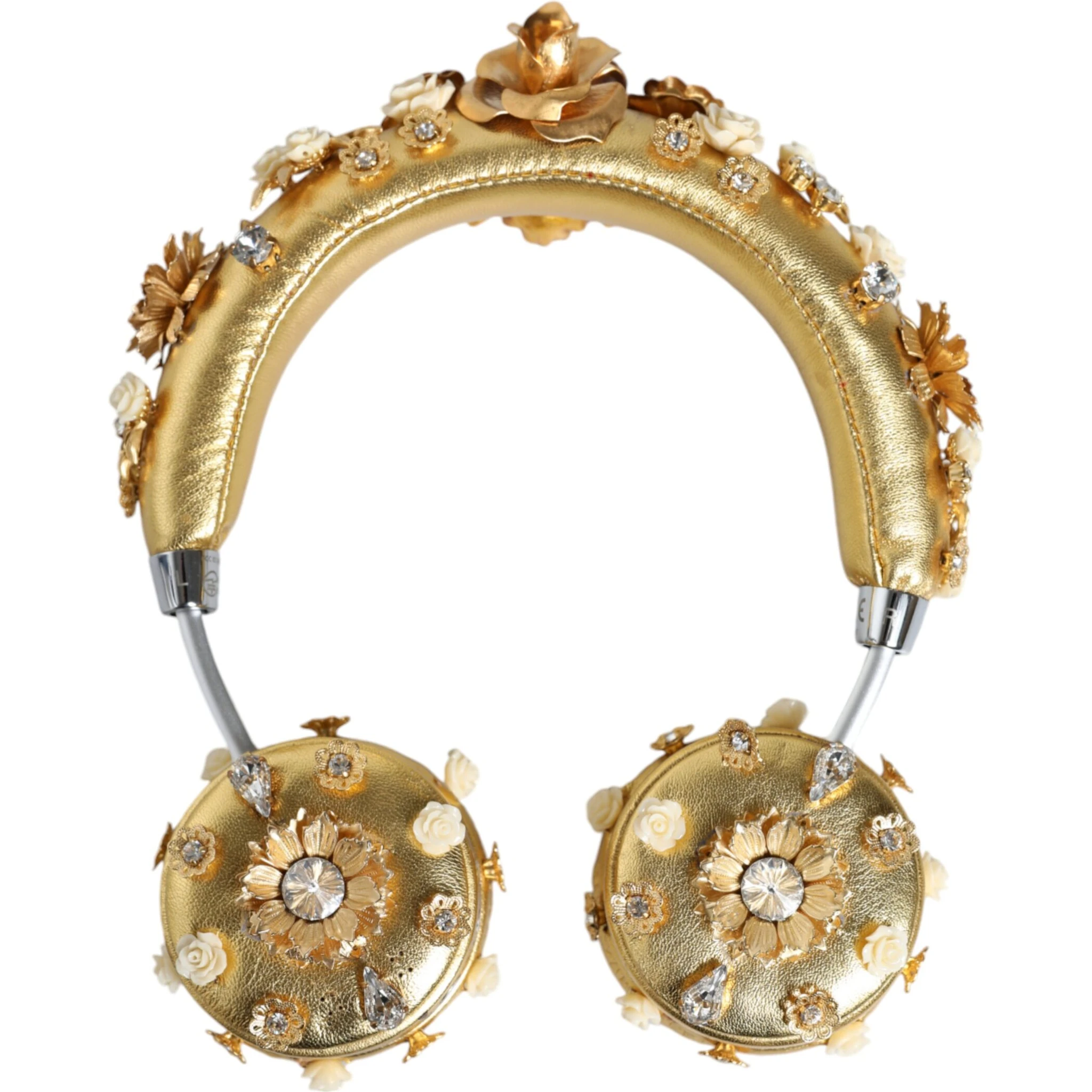 Gold Leather Floral Crystal Angel Headphones