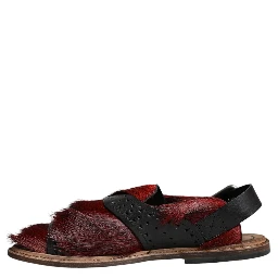 Black Red Gazelle Hair Leather Sandals Shoes