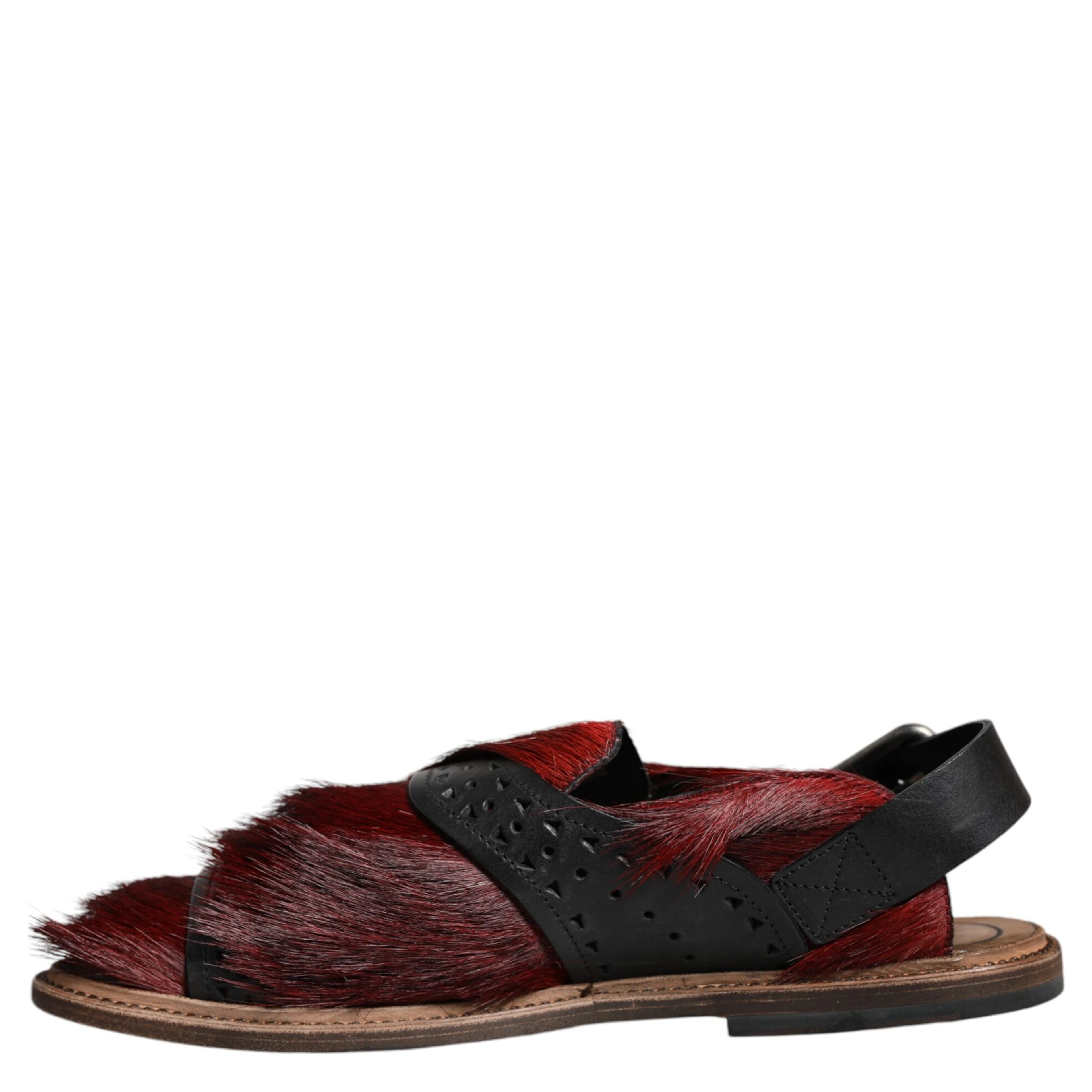 Black Red Gazelle Hair Leather Sandals Shoes