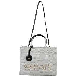 White Top Handle Canvas Leather Logo Crossbody Tote Bag