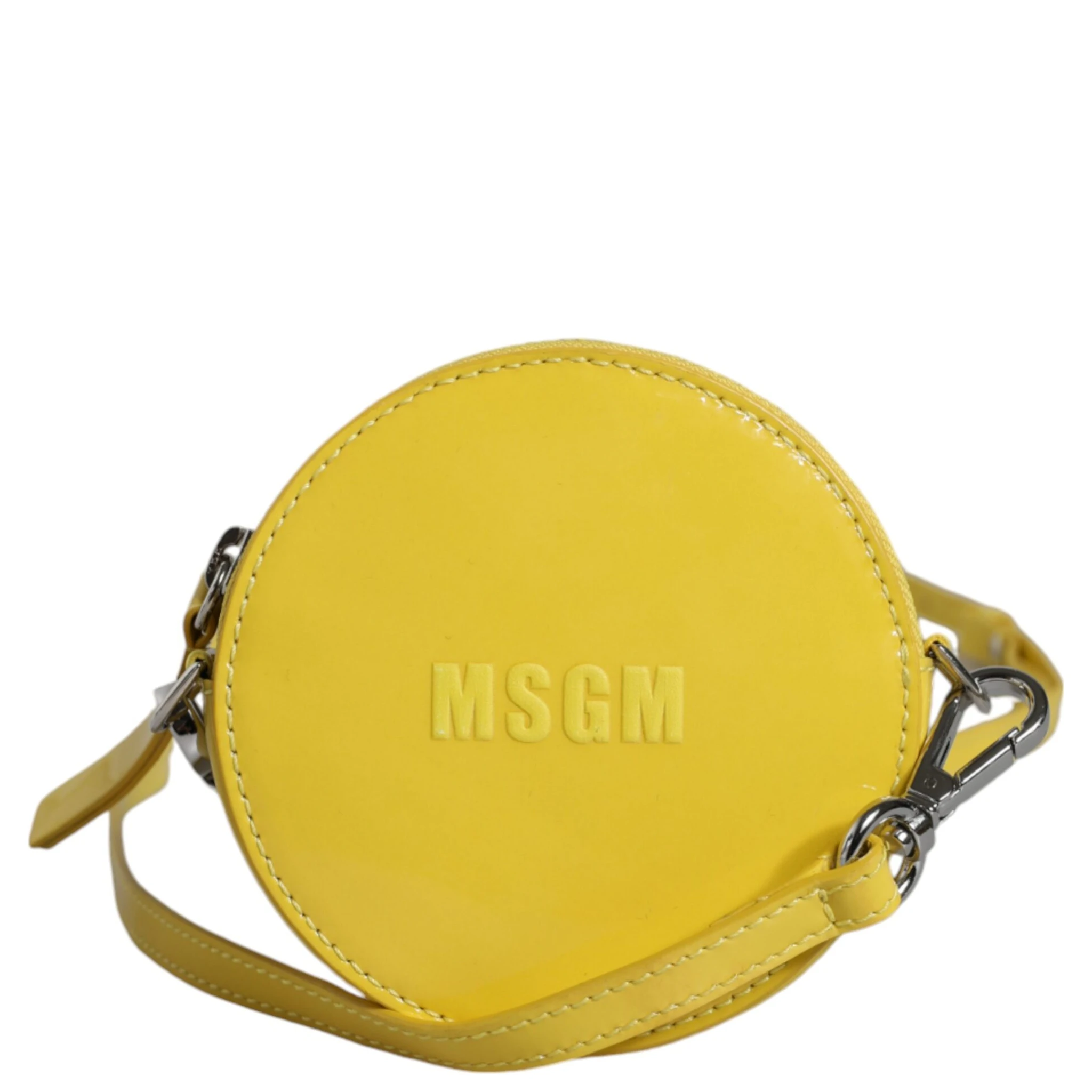 Yellow Leather Logo Crossbody Sling Shoulder Round Bag