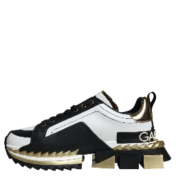 White Gold Black Leather SUPER KING Sneakers Shoes