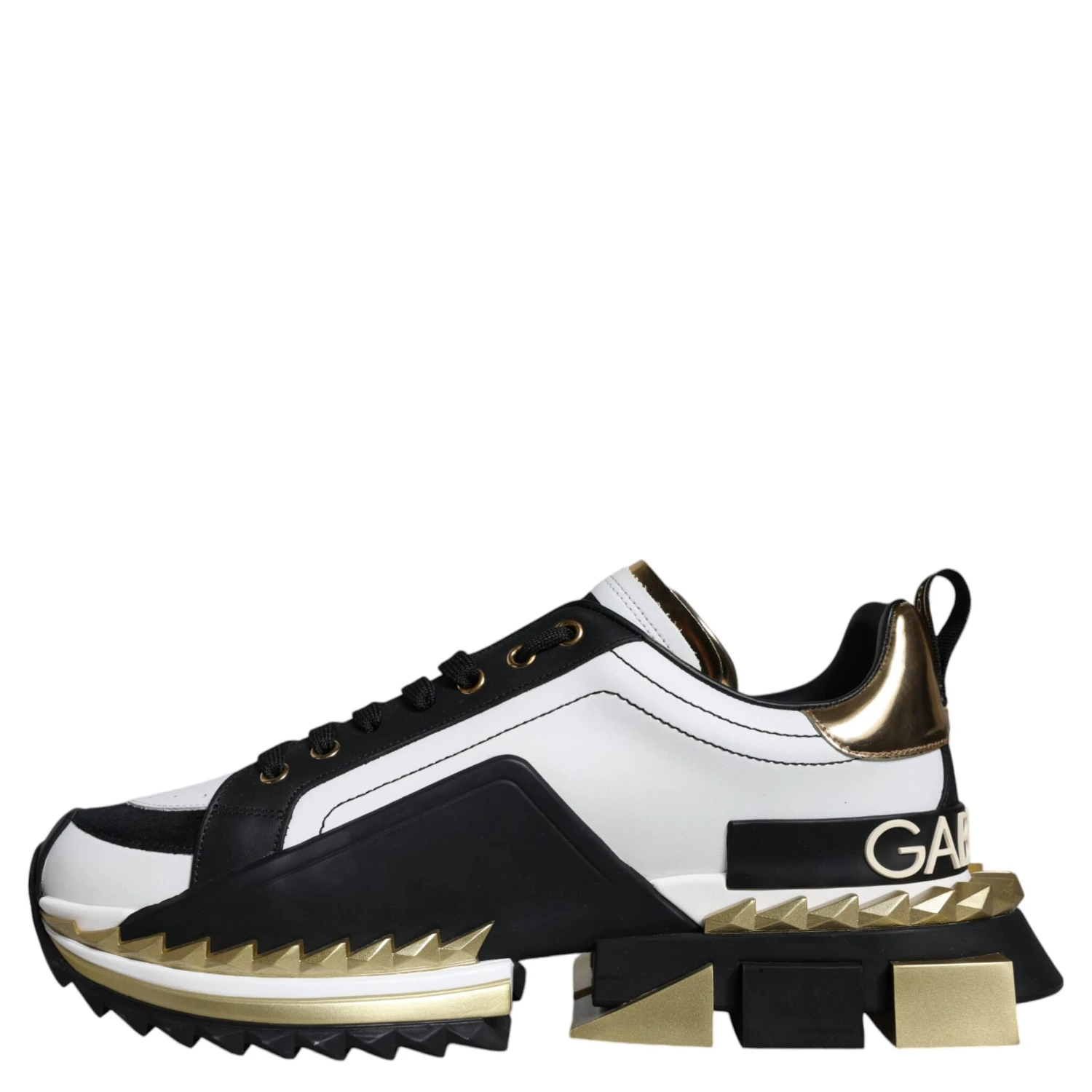 White Gold Black Leather SUPER KING Sneakers Shoes