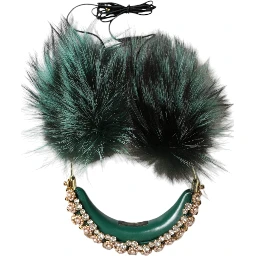 Green Gold Crystal Fur Headset Audio AUX Headphones