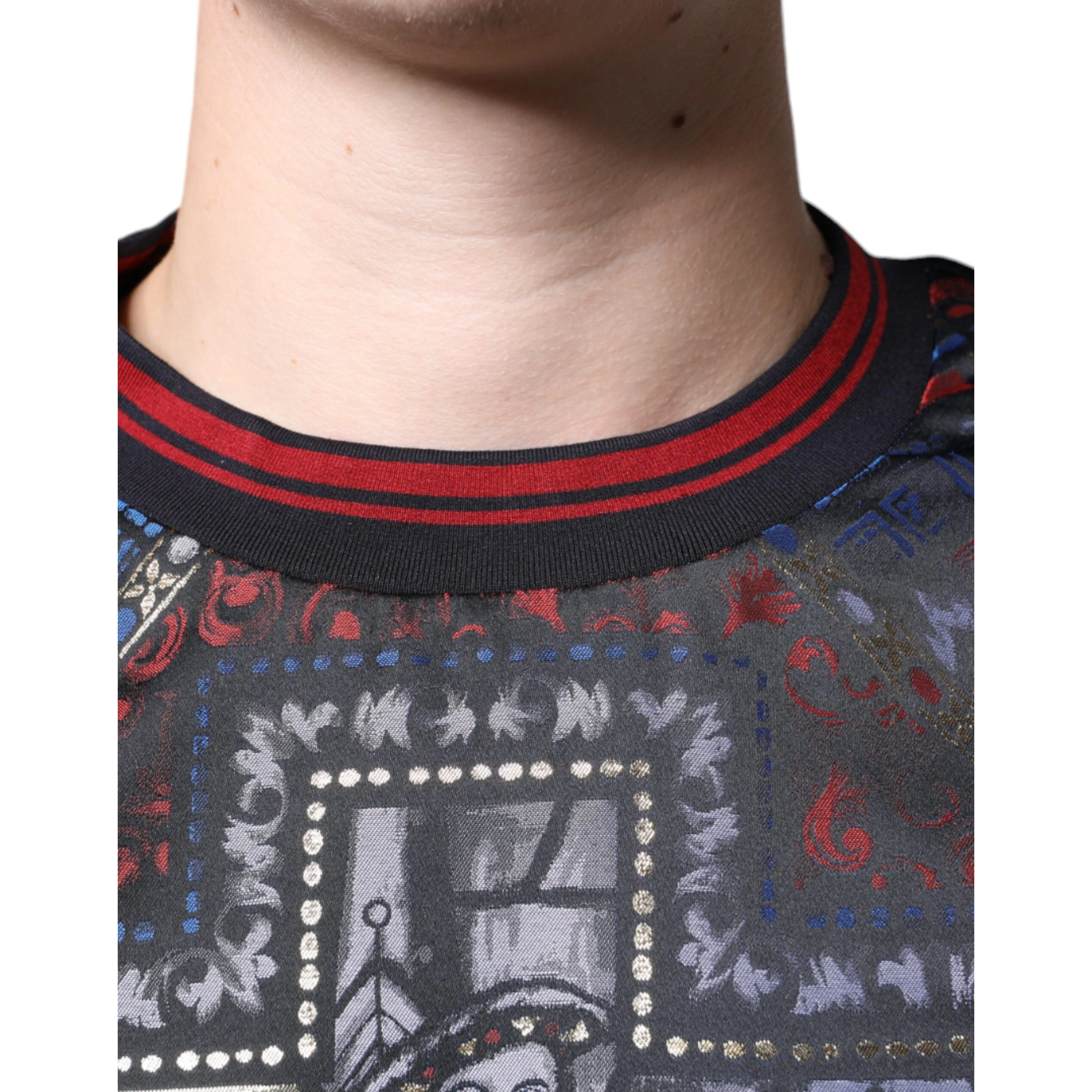 Multicolor Jacquard Crew Neck Sweatshirt Sweater
