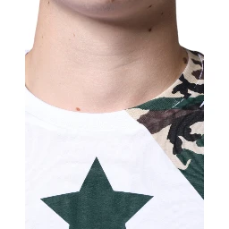 White Camouflage Stars Crew Neck T-shirt
