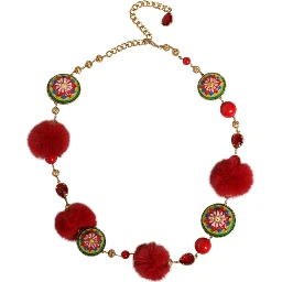 Gold Brass Red Fur Crystal Waist Torero Belt
