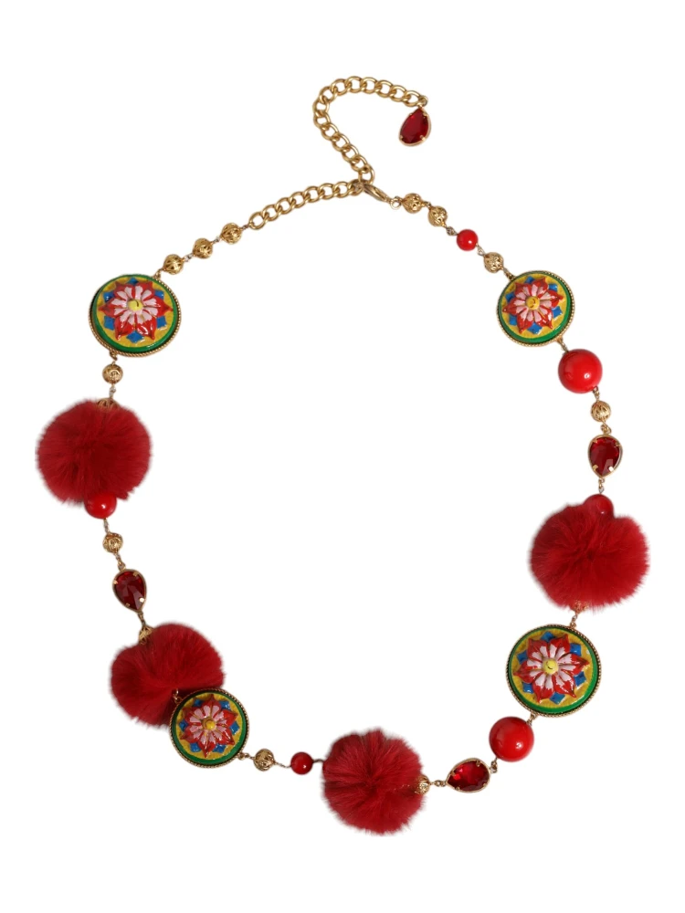 Gold Brass Red Fur Crystal Waist Torero Belt alternative