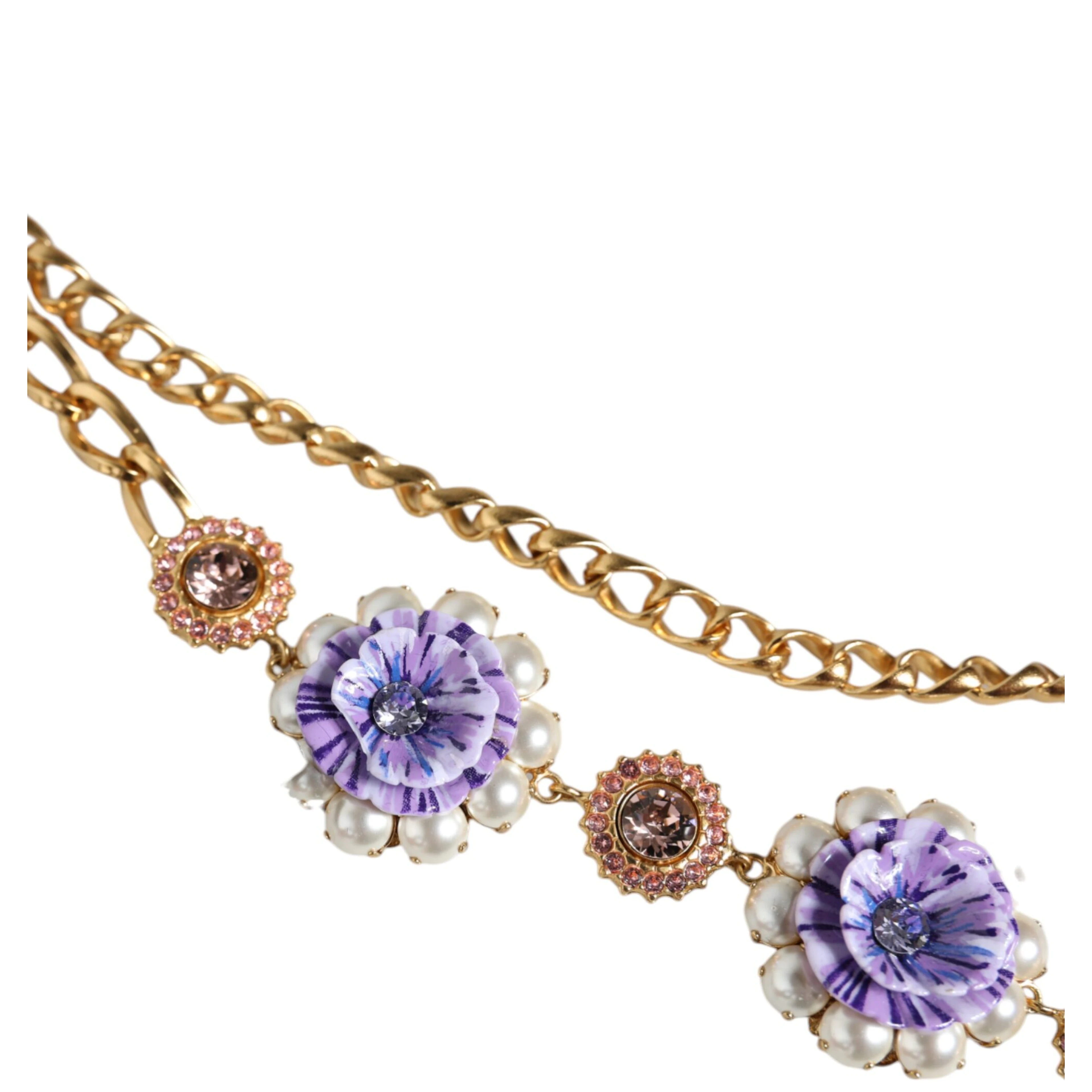 Gold Tone Floral Crystals Embellished Layered Necklace