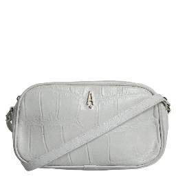 White Croc Print Leather Crossbody Sling Bag
