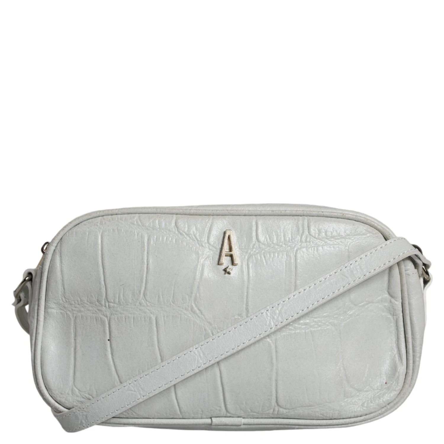 White Croc Print Leather Crossbody Sling Bag