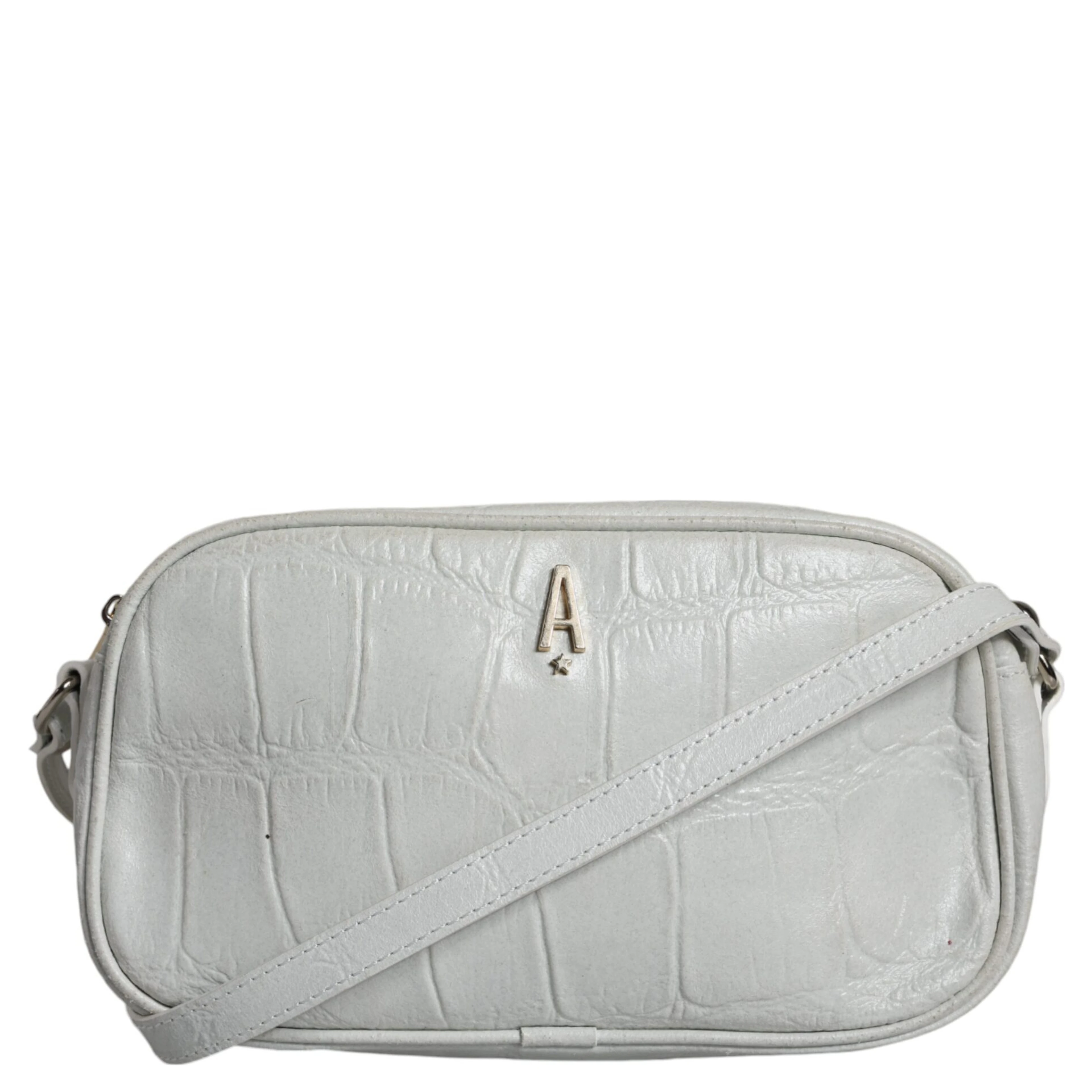 White Croc Print Leather Crossbody Sling Bag