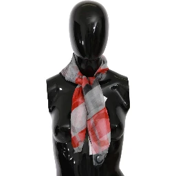 Gray Red 100% Silk Branded Scarf