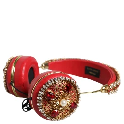 Red Nappa Leather Floral Crystal Headphone