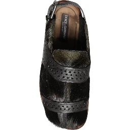 Black Gazelle Hair Leather Flats Sandals Shoes