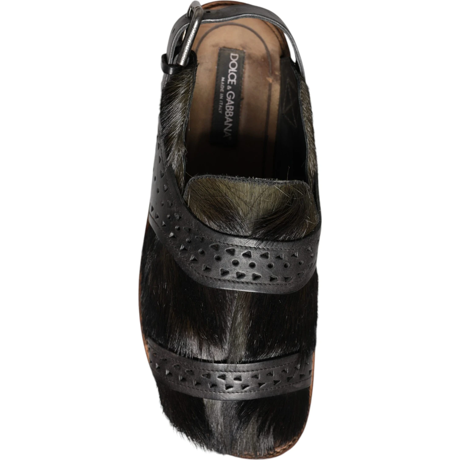 Black Gazelle Hair Leather Flats Sandals Shoes