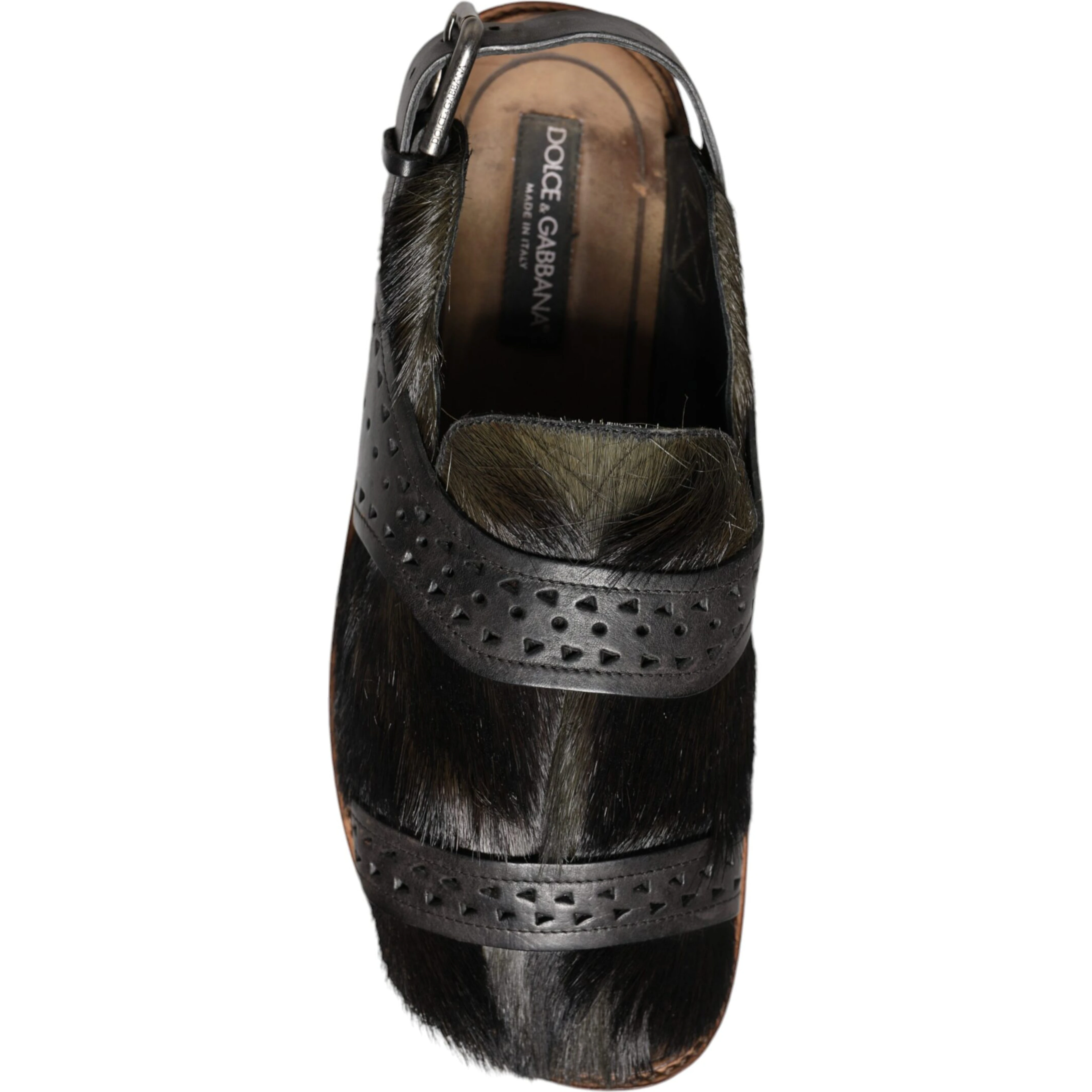 Black Gazelle Hair Leather Flats Sandals Shoes