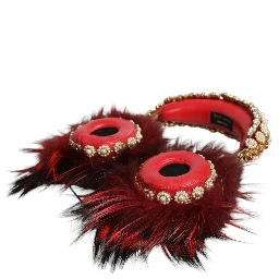 Red Gold Crystal Fur Headset Audio AUX Headphones