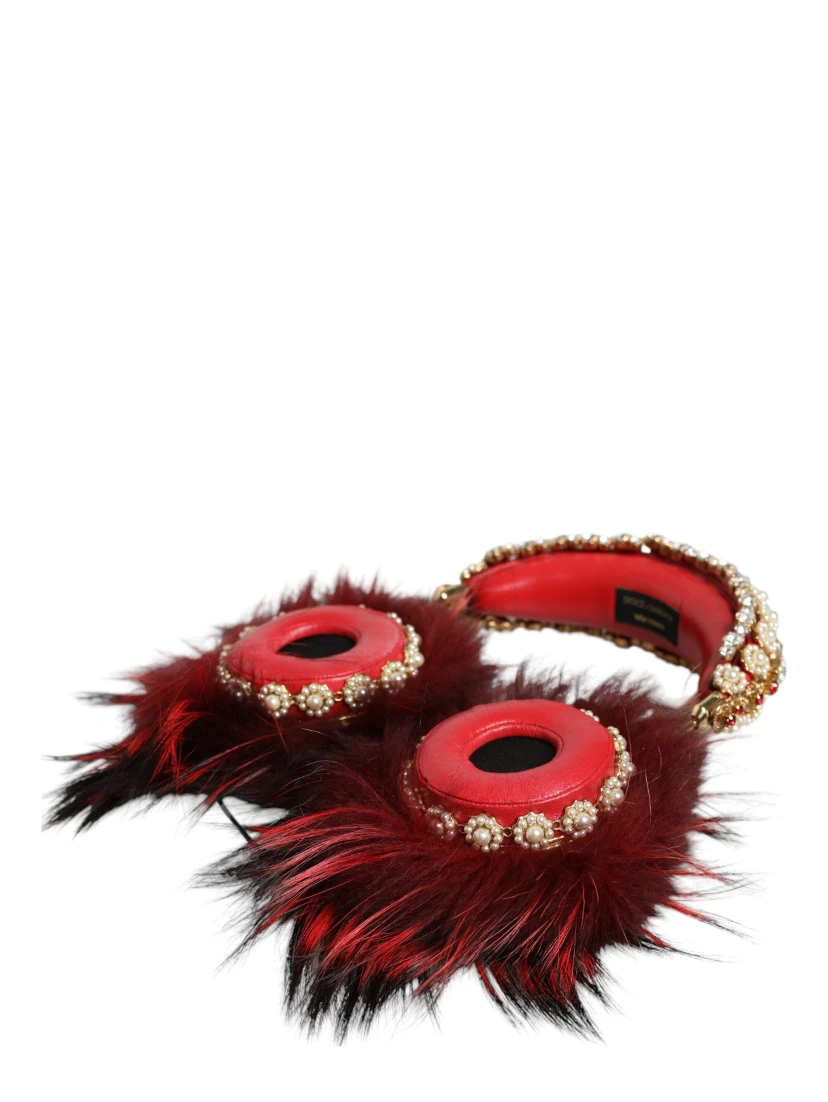 Red Gold Crystal Fur Headset Audio AUX Headphones