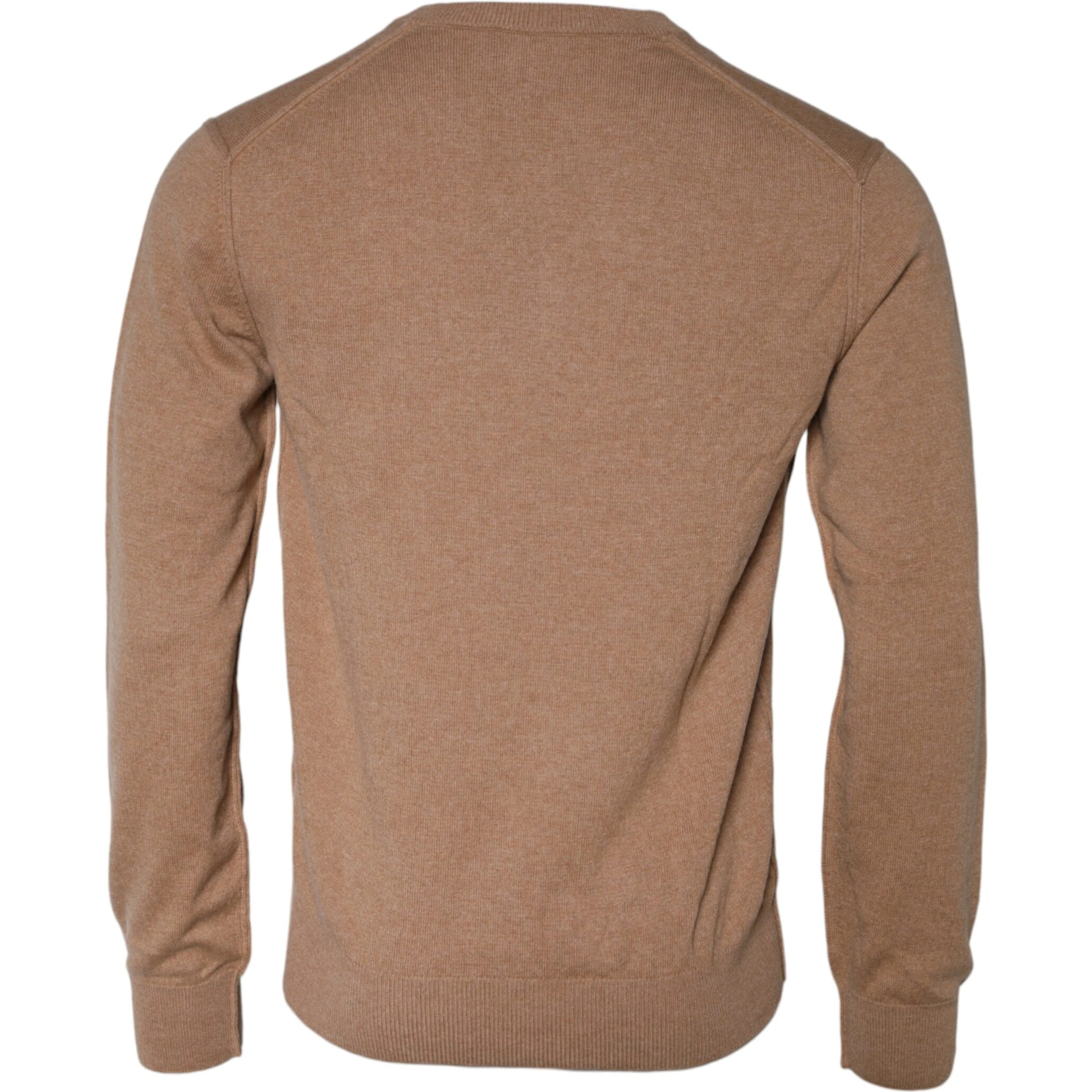 Brown Cashmere Knit V-neck Pullover Sweater