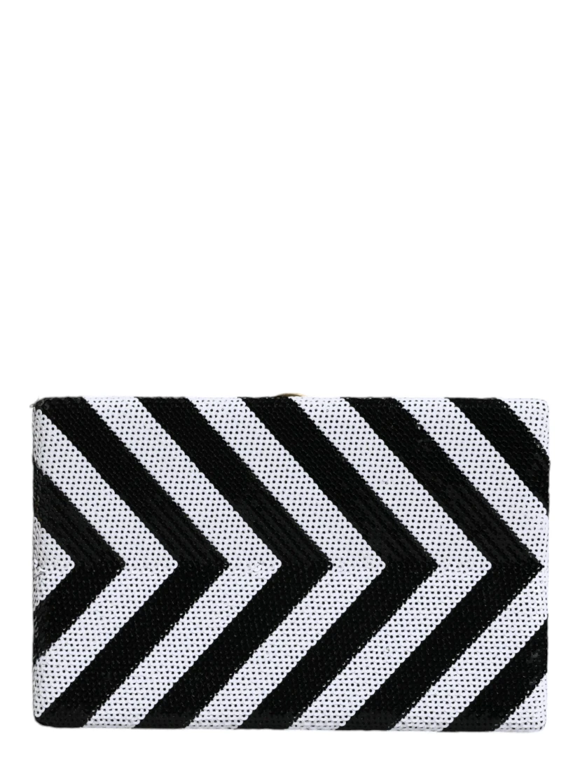 Black White Gold Frame Clutch Evening Party Purse Bag