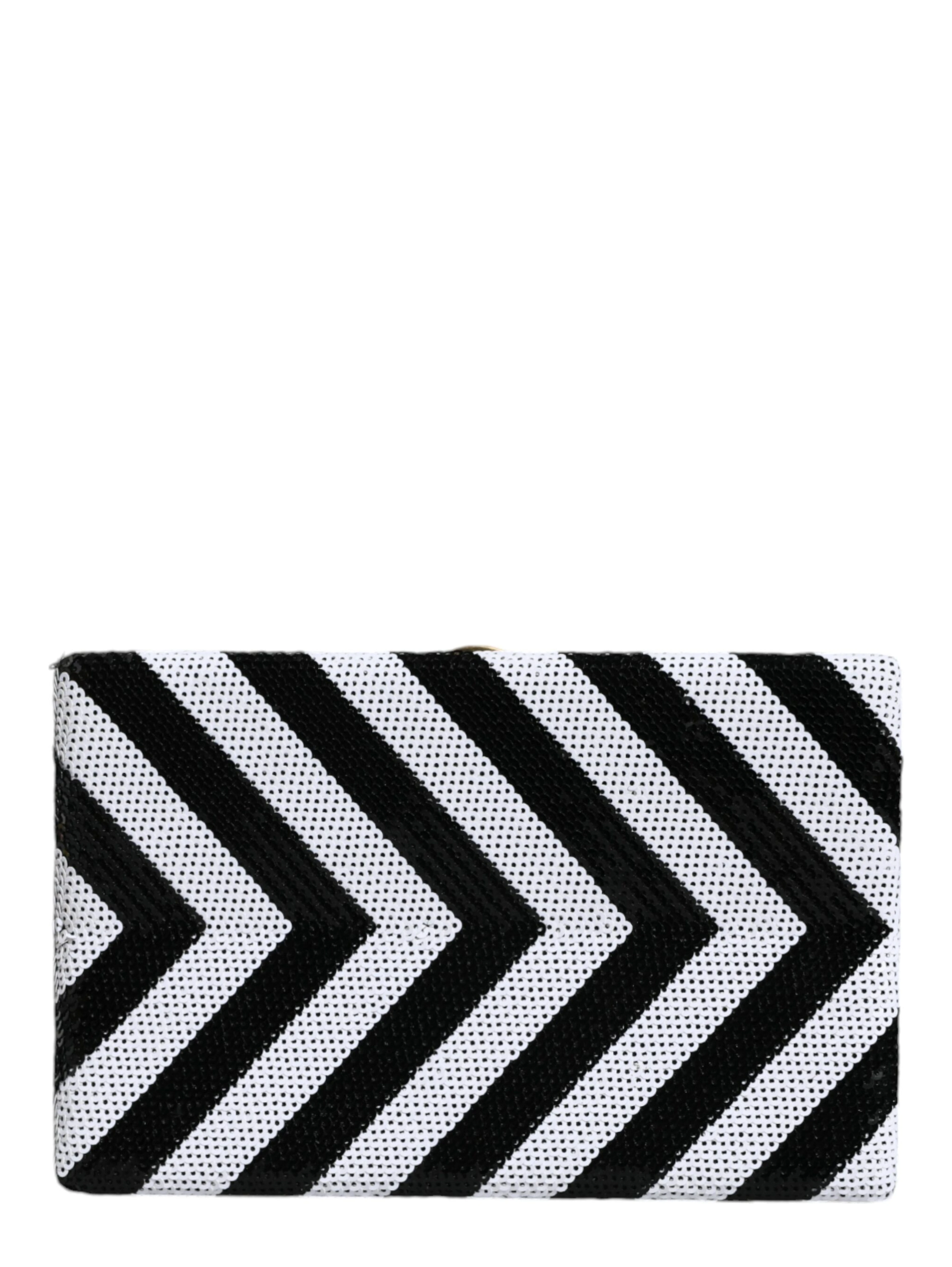 Black White Gold Frame Clutch Evening Party Purse Bag