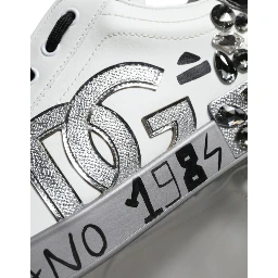 White Silver Crystal Logo Portofino Sneakers Shoes