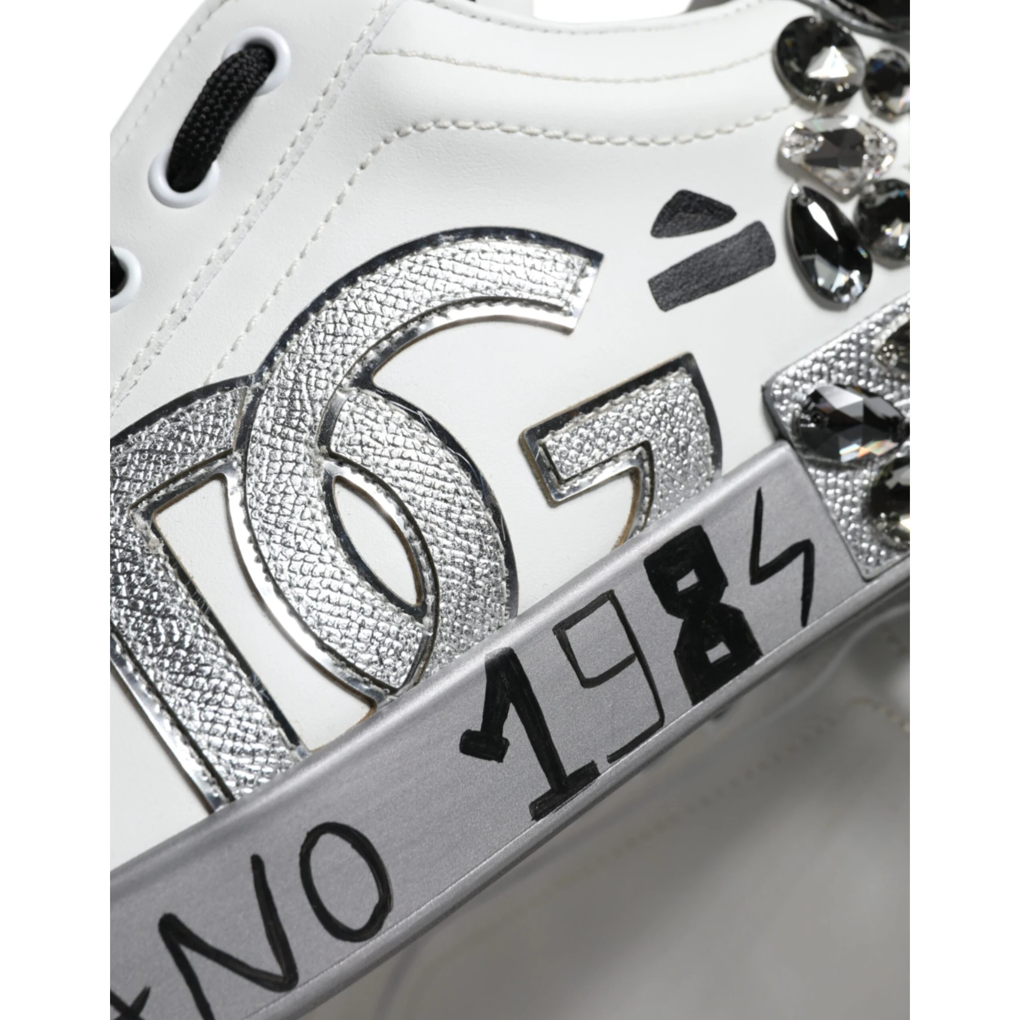 White Silver Crystal Logo Portofino Sneakers Shoes