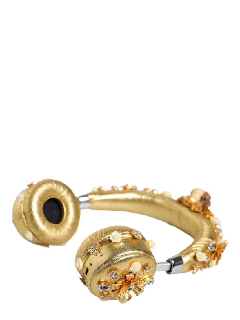 Gold Leather Floral Crystal Angel Headset Headphones