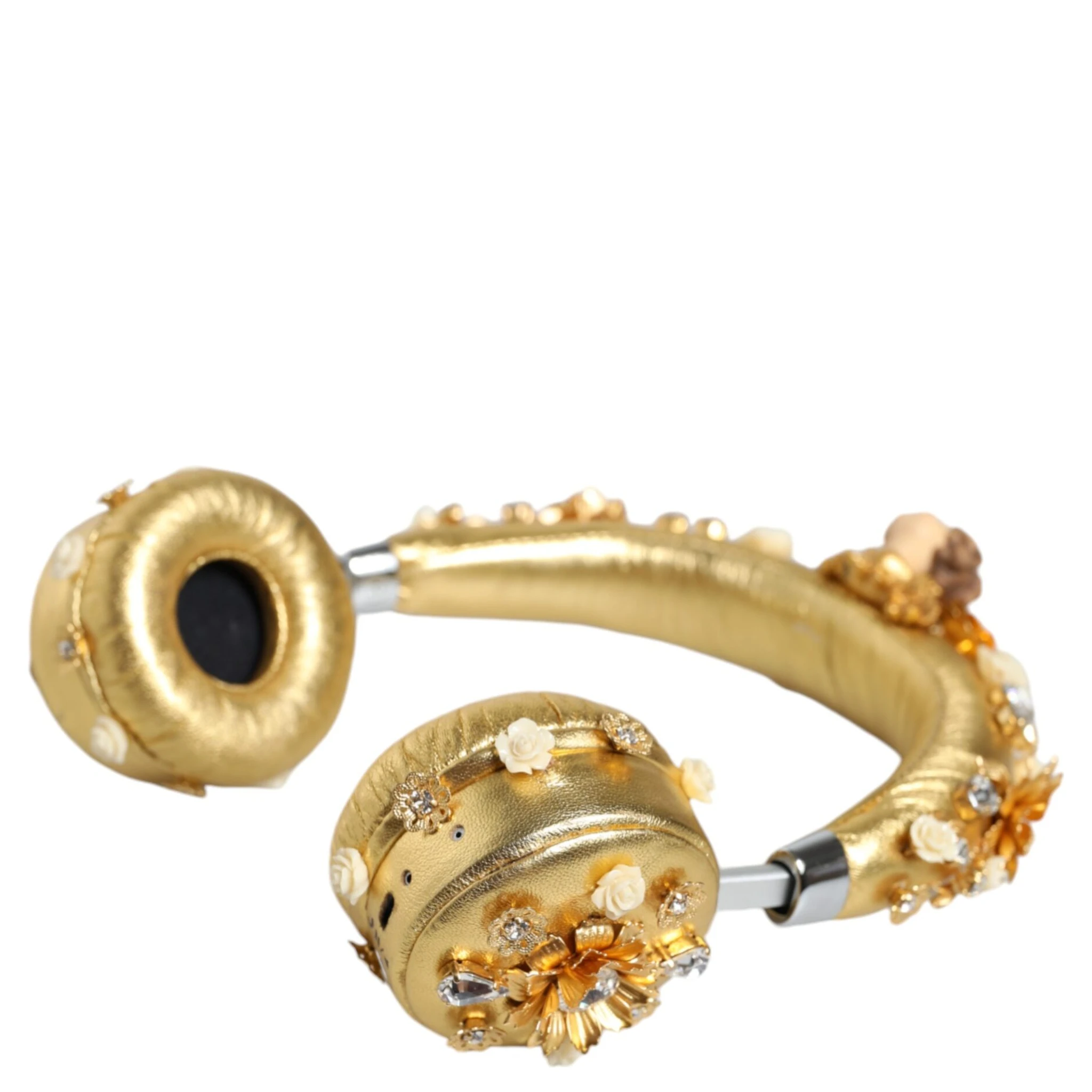 Gold Leather Floral Crystal Angel Headset Headphones