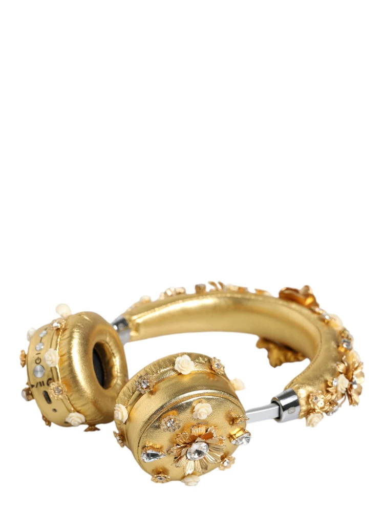 Gold Leather Floral Crystal Angel Headphones alternative