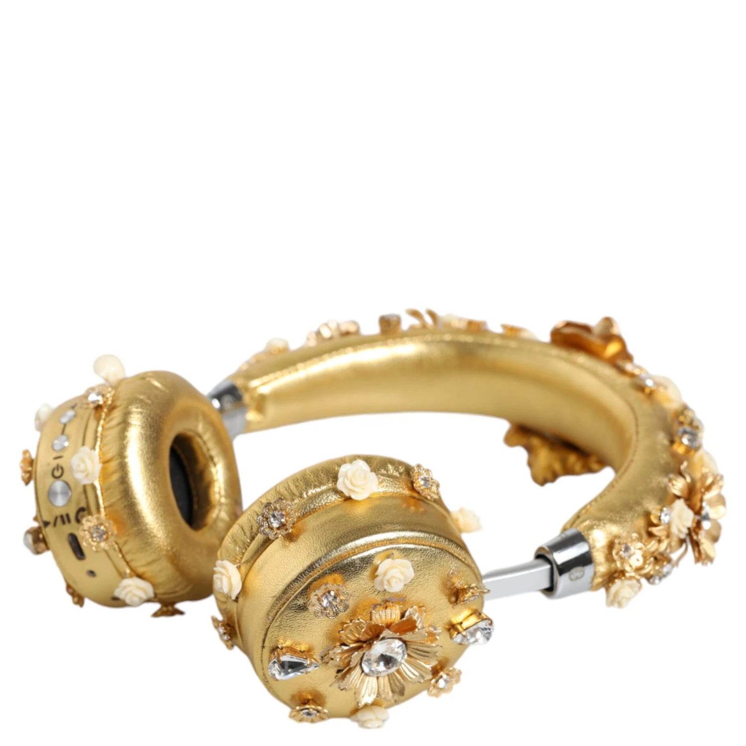 Gold Leather Floral Crystal Angel Headphones